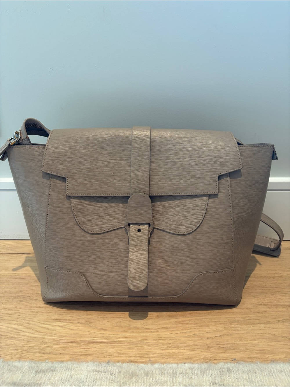 Senreve Taupe Crossbody Bag with Front Buckle